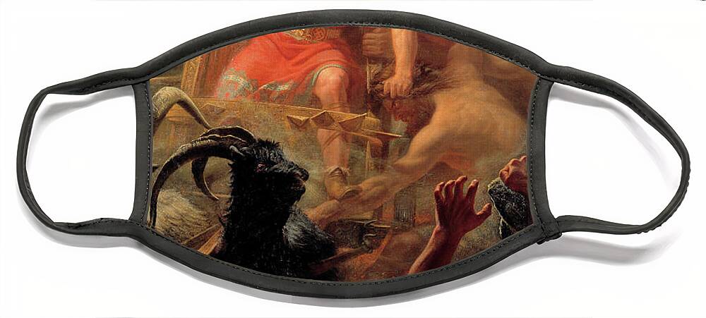 Thor Face Mask featuring the painting Thor Fighting With The Giants #1 by Marten Eskil Winge