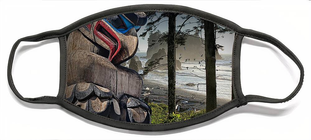 Art Face Mask featuring the photograph Totem Pole in the Pacific Northwest by Randall Nyhof