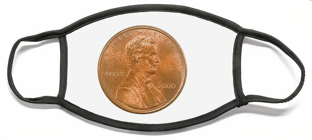 One Face Mask featuring the photograph US one penny coin or one cent #1 by Ilan Rosen