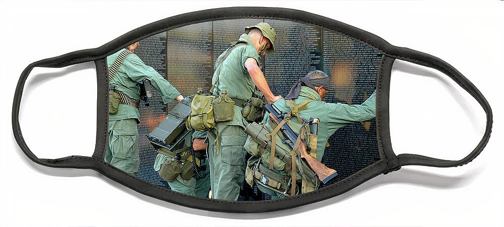 Veterans Face Mask featuring the photograph Veterans at Vietnam Wall by Carolyn Marshall