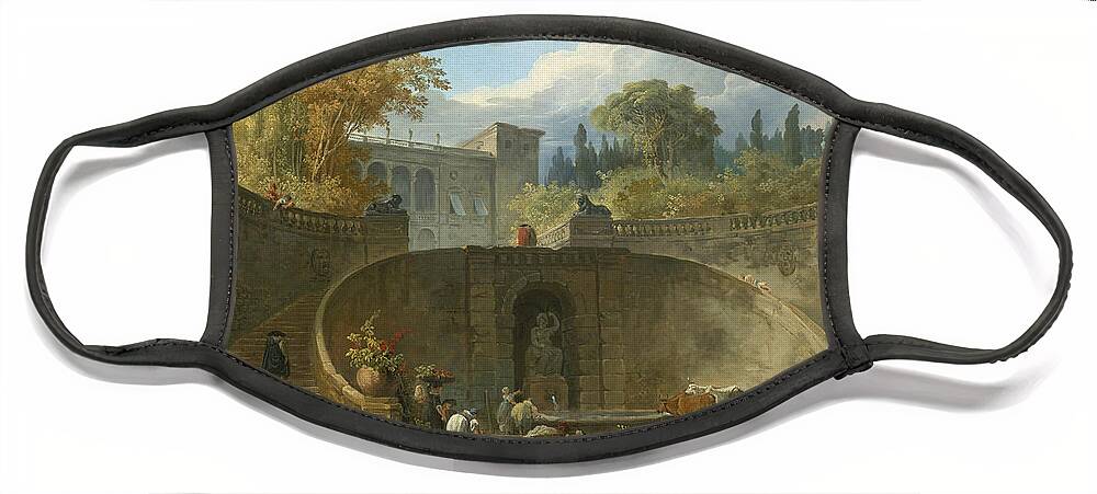 Hubert Robert Face Mask featuring the painting Villa Farnese with Gardens at Caprarola by Hubert Robert