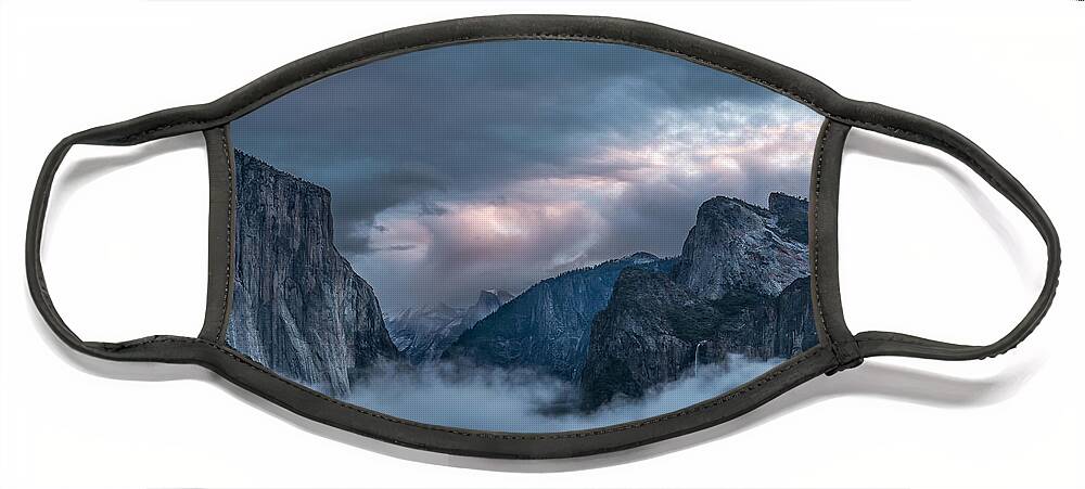 Bridal Veil Buttress Face Mask featuring the photograph Yosemite in Clouds #1 by Bill Roberts