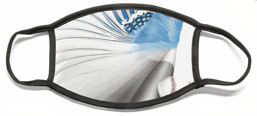 Blue Face Mask featuring the drawing 11th Inning - Heavy Rain in the Forecast by Stirring Images