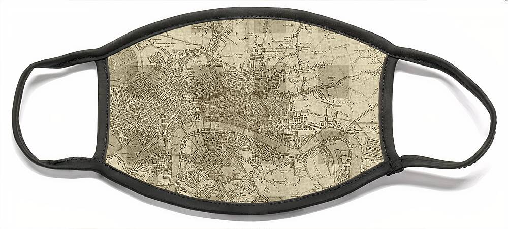 1815 Face Mask featuring the digital art 1815 London Map Sepia by Toby McGuire