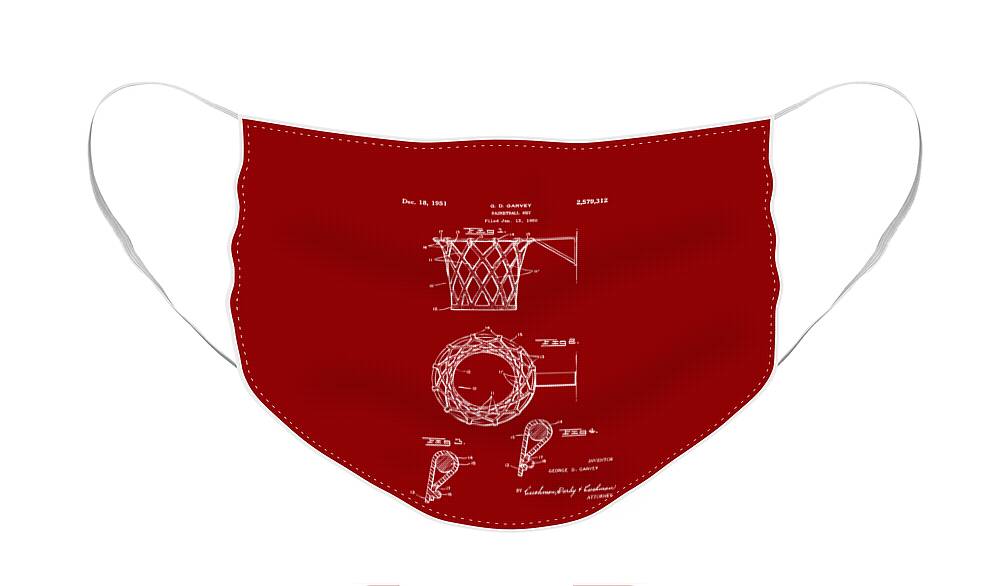 Basketball Face Mask featuring the digital art 1951 Basketball Net Patent Artwork - Red by Nikki Marie Smith
