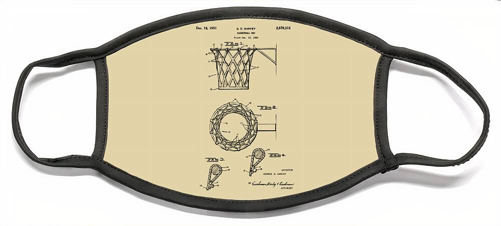 Basketball Face Mask featuring the digital art 1951 Basketball Net Patent Artwork - Vintage by Nikki Marie Smith