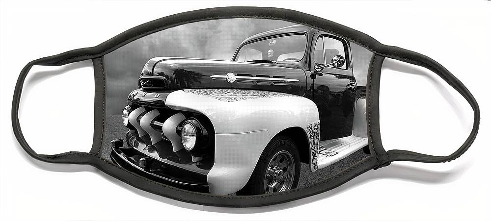 Ford Truck Face Mask featuring the photograph 1952 Ford F-1 in Black and White by Gill Billington