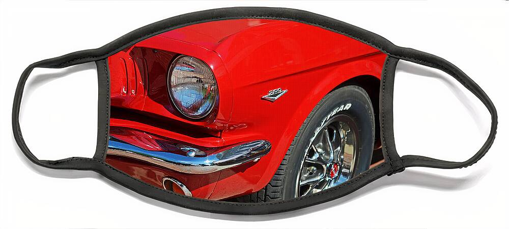 1965 Face Mask featuring the photograph 1965 Red Ford Mustang Classic Car by Toby McGuire