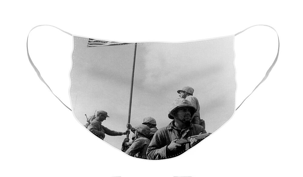 Iwo Jima Face Mask featuring the photograph 1st Flag Raising On Iwo Jima by War Is Hell Store