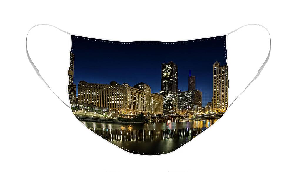 Chicago Face Mask featuring the photograph Chicago river and skyline at dawn #2 by Sven Brogren