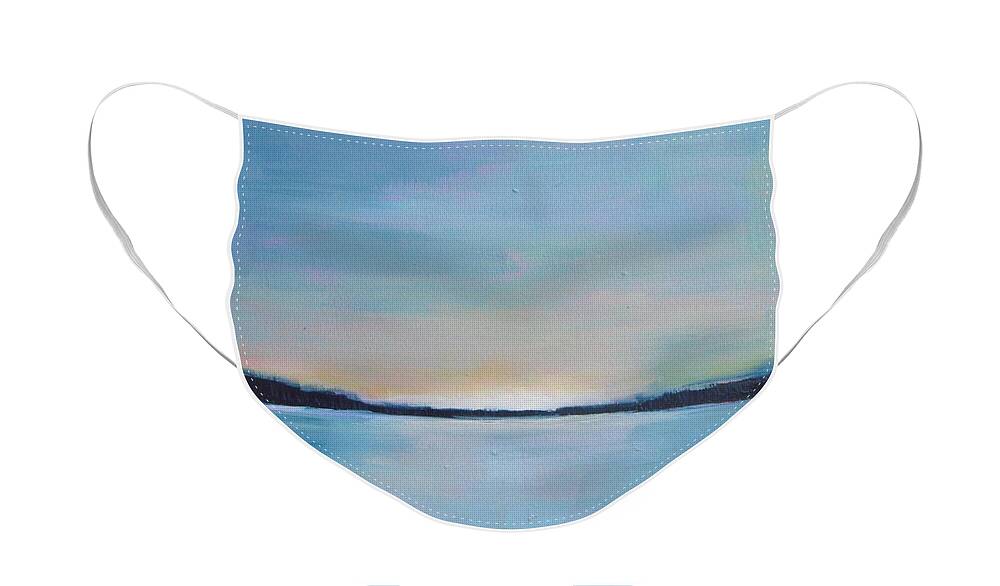 Seascape Face Mask featuring the painting Lake Sunset by Vesna Antic