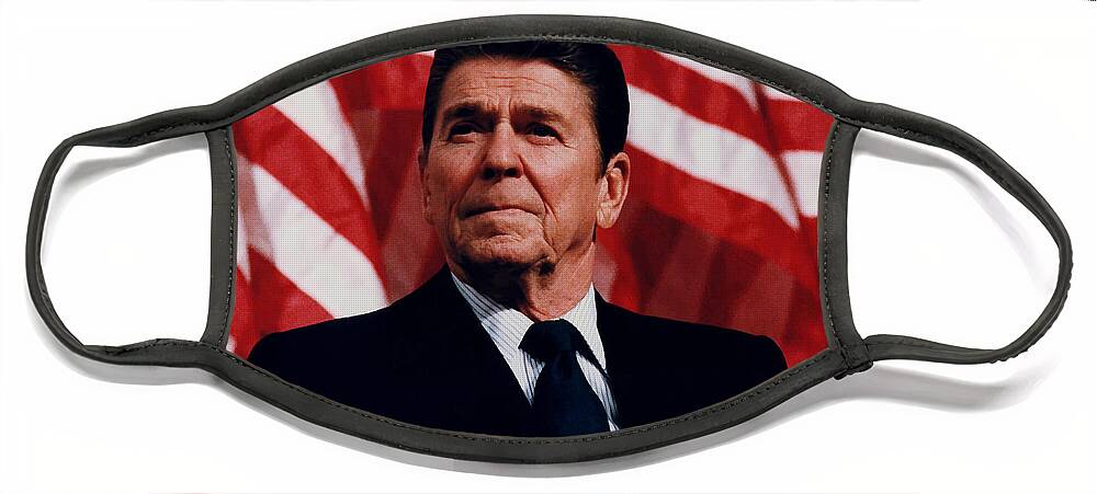 Ronald Reagan Face Mask featuring the photograph President Ronald Reagan #3 by War Is Hell Store
