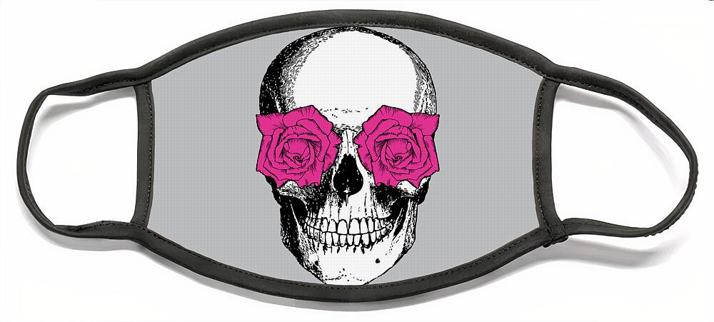 Skull And Roses Face Mask featuring the digital art Skull and Roses #2 by Eclectic at Heart