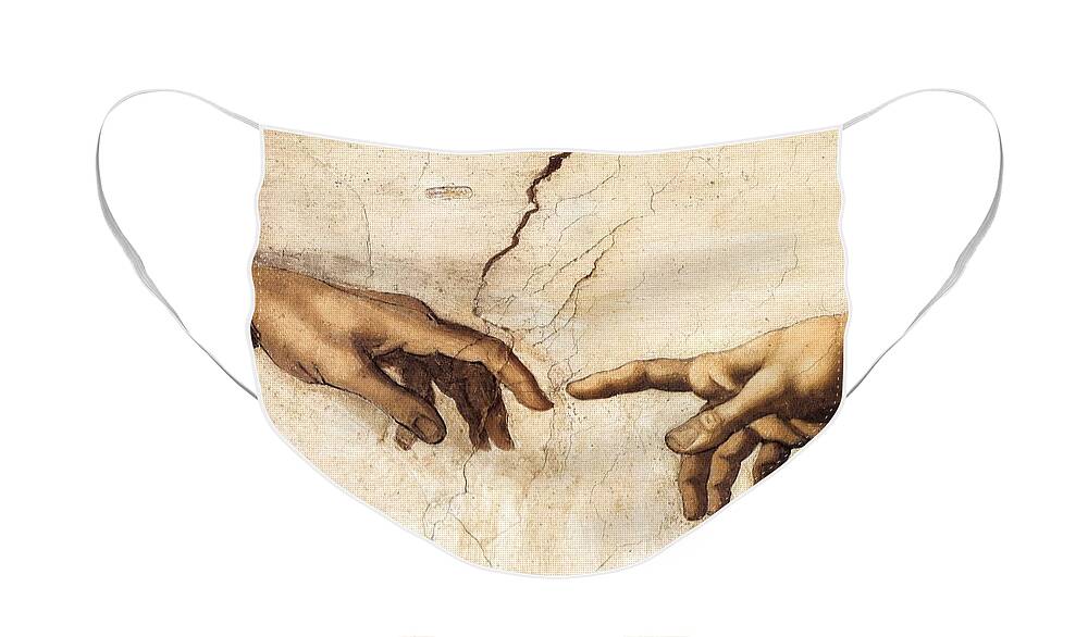 Michelangelo Face Mask featuring the painting The Creation Of Adam #2 by Michelangelo