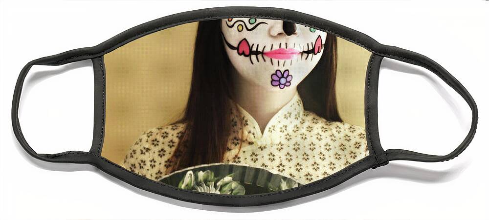 Dia De Muertos Face Mask featuring the photograph Dia de Muertos - Las Catrinas #5 by Marisol VB