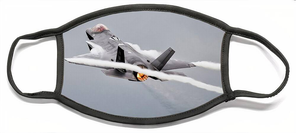 F35 Face Mask featuring the digital art F35 Lightning II by Airpower Art