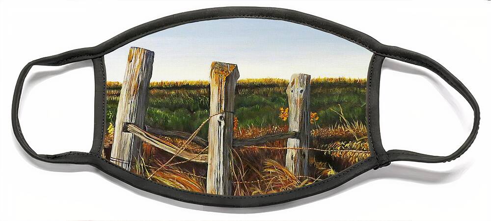 Farm Face Mask featuring the painting 3 Old Posts by Marilyn McNish