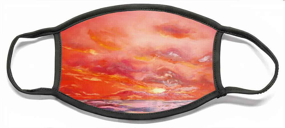 Red Face Mask featuring the painting Red Sunset #3 by Gina De Gorna