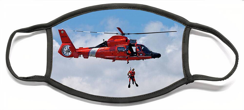 Coast Guard Face Mask featuring the photograph US Coast Guard MH-65-C Dauphin Rescue helicopter #2 by Anthony Totah