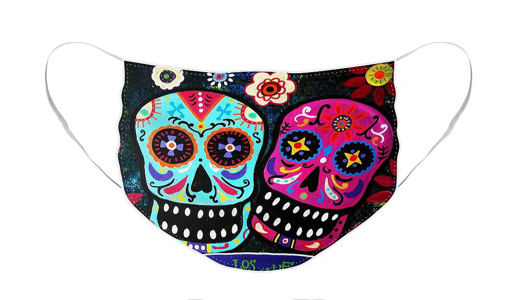 Dia Face Mask featuring the painting Couple Day Of The Dead #4 by Pristine Cartera Turkus