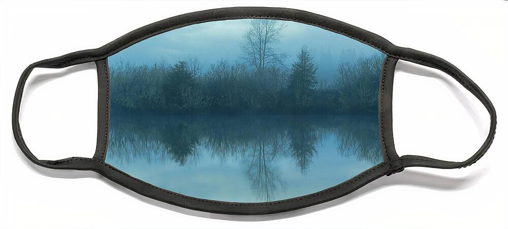 Reflections Lake Face Mask featuring the photograph Reflections blue lake by Cathy Anderson