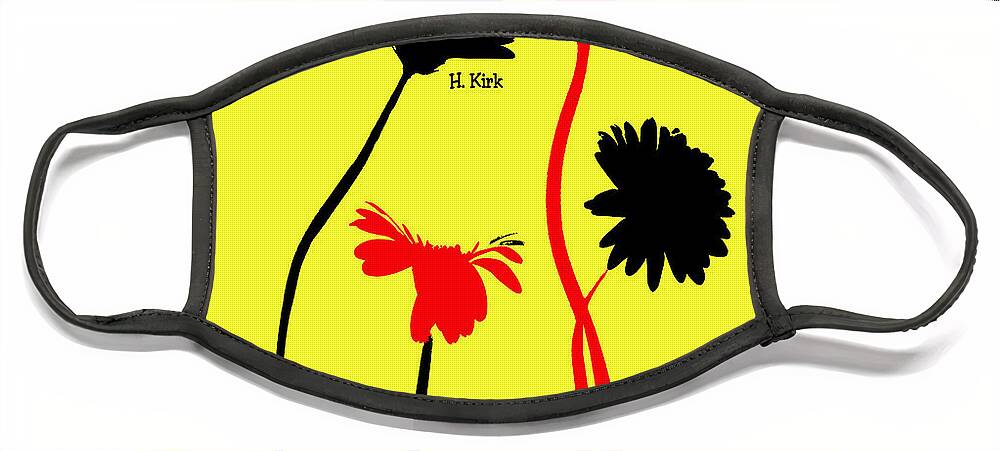 Pop Art Face Mask featuring the photograph 4Daisies Black and Red on Yellow by Heather Kirk