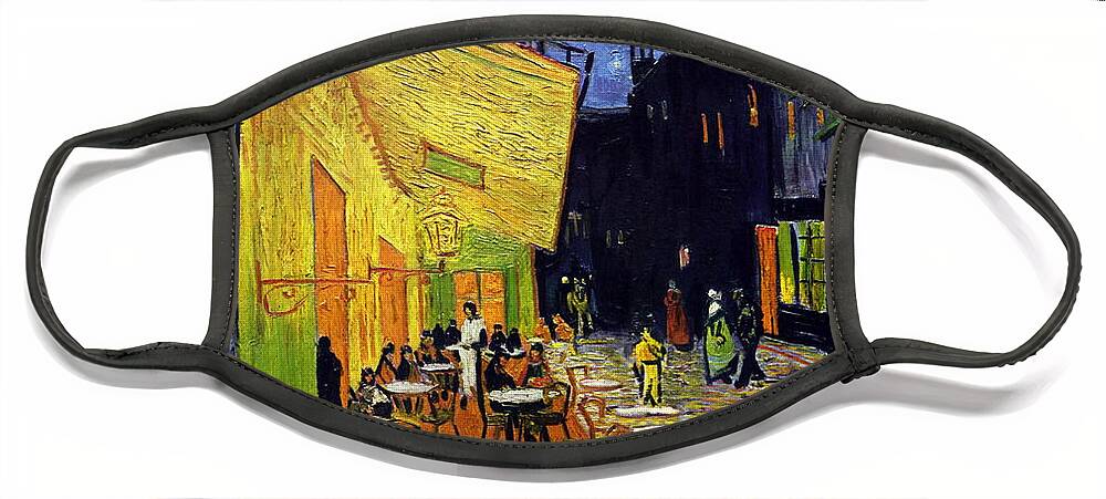 Van Gogh Face Mask featuring the painting Cafe Terrace at Night by Vincent Van Gogh