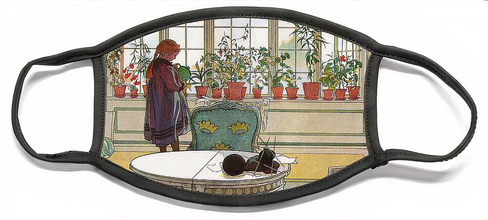 Carl Larsson Face Mask featuring the painting Flowers on the Windowsill by Carl Larsson