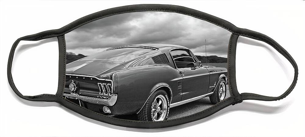Ford Mustang Face Mask featuring the photograph 67 Fastback Mustang in Black and White by Gill Billington
