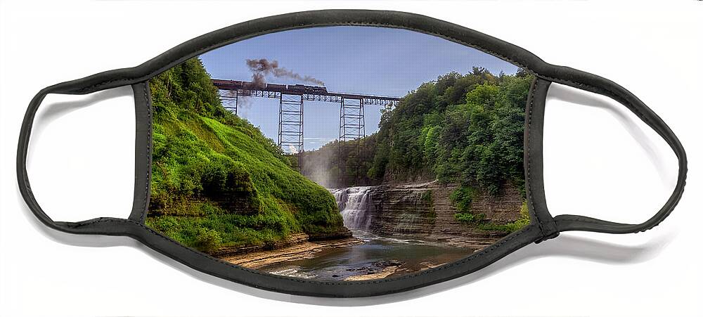 Nickel Plate 765 Face Mask featuring the photograph 765 Over Upper Falls 2 by Mark Papke