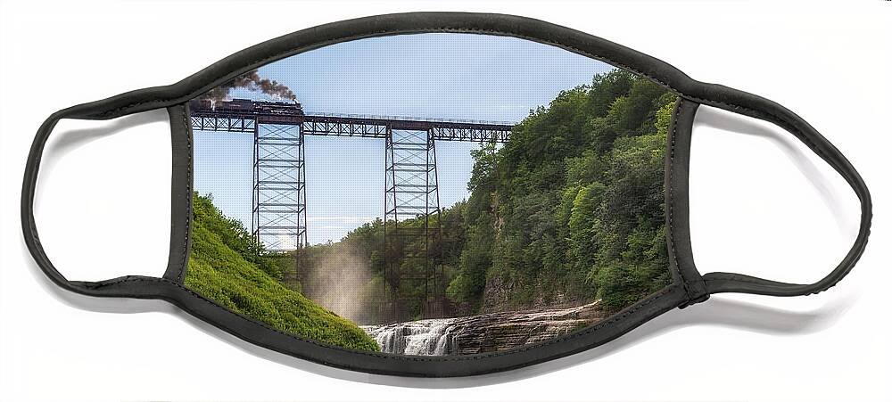 Nickel Plate 765 Face Mask featuring the photograph 765 Over Upper Falls by Mark Papke