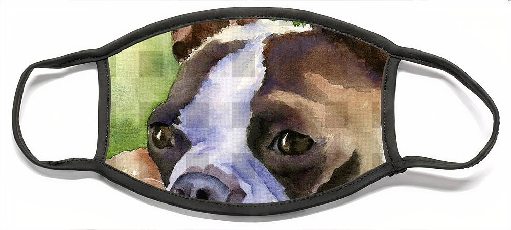 Boston Terrier Face Mask featuring the painting Boston Terrier #11 by David Rogers