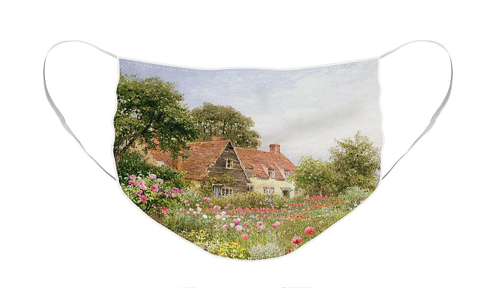 The Cottar's Pride Face Mask featuring the painting A Cottage Garden by Henry Sutton Palmer