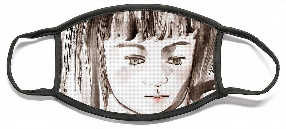 Japanese Face Mask featuring the painting A Girl by Fumiyo Yoshikawa