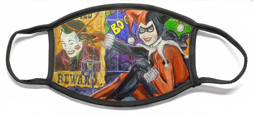 Harley Quinn Face Mask featuring the painting A Harlequin Sequel by Bryan Bustard