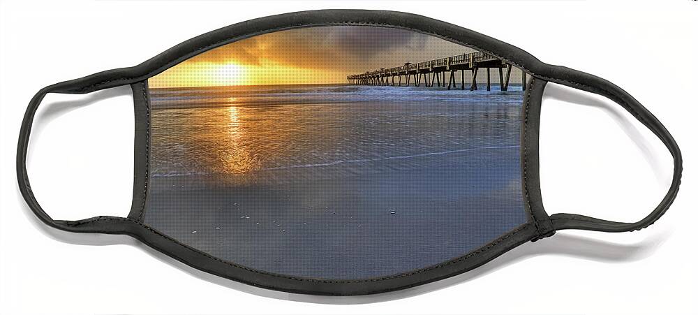 Florida Face Mask featuring the photograph A Jacksonville Beach Sunrise - Florida - Ocean - Pier by Jason Politte