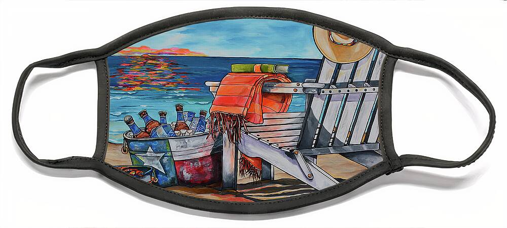 Adirondack Chair On The Beach Face Mask featuring the painting A Little Piece Of Texas Heaven by Patti Schermerhorn