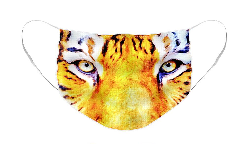 Tiger Art Face Mask featuring the painting A look into the tiger's eyes Large Canvas Art, Canvas Print, Large Art, Large Wall Decor, Home Decor by David Millenheft