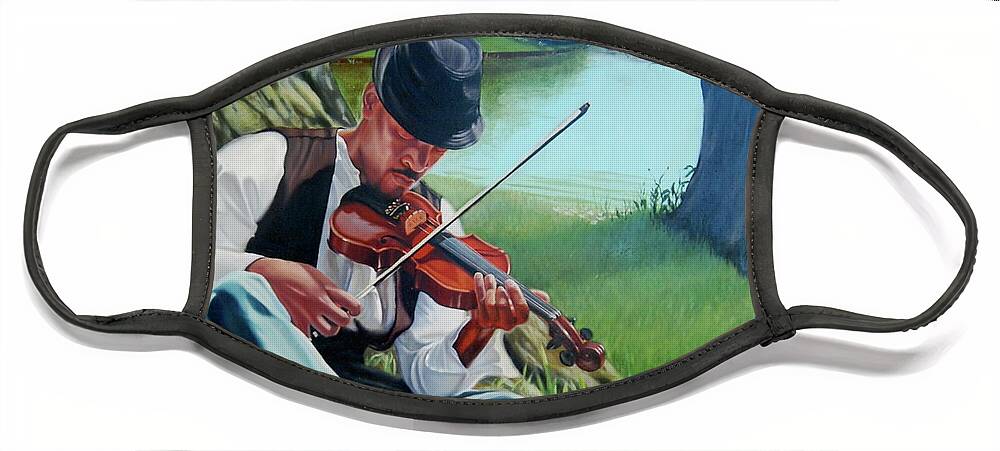 New Face Mask featuring the painting A new song for fiddler by Jerome White