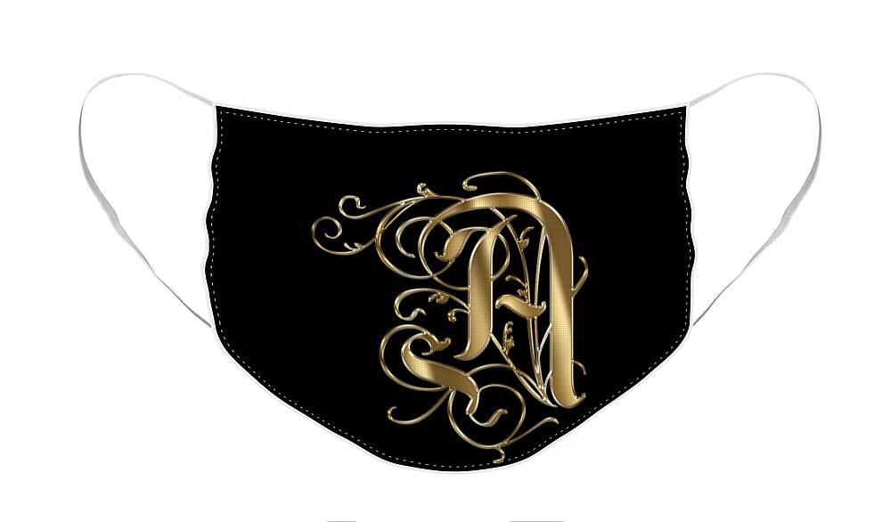Gold Letter A Face Mask featuring the painting A Ornamental Letter Gold Typography by Georgeta Blanaru
