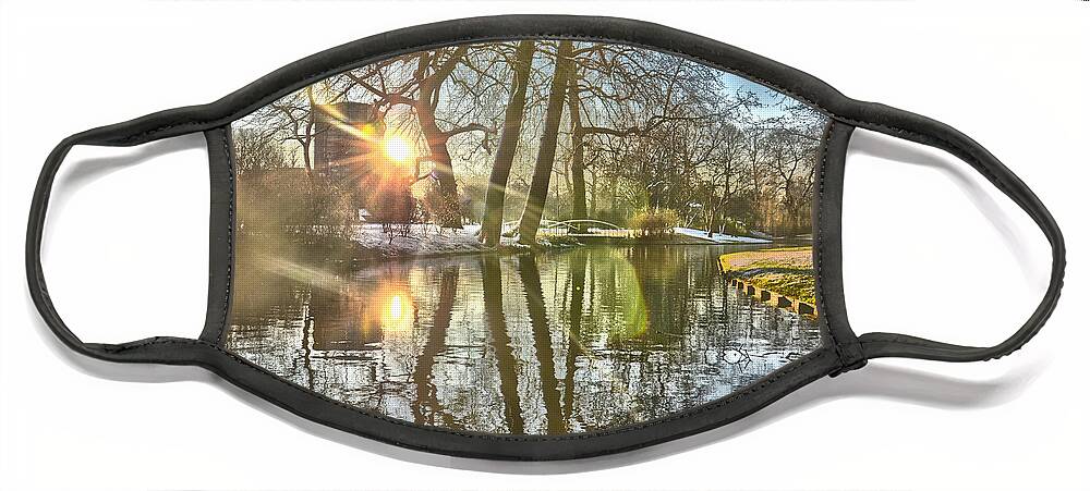 Sun Face Mask featuring the photograph A Pond in Rotterdam by Frans Blok
