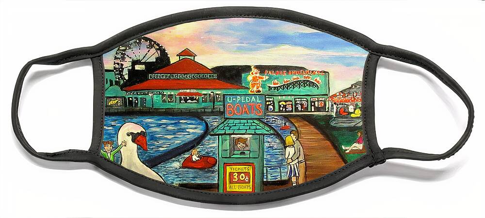 Asbury Park Art Face Mask featuring the painting A Postcard Memory by Patricia Arroyo