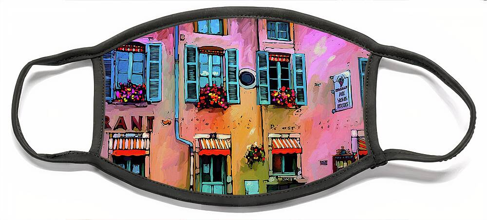 Aux Vignes Rouge Face Mask featuring the painting A Restaurant in Beaune, France by DC Langer