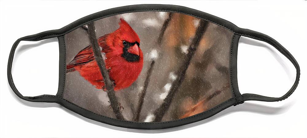 Cardinal Face Mask featuring the digital art A Spot Of Color by Lois Bryan
