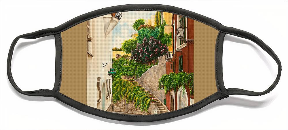 Italy Street Painting Face Mask featuring the painting A Street in Positano by Charlotte Blanchard