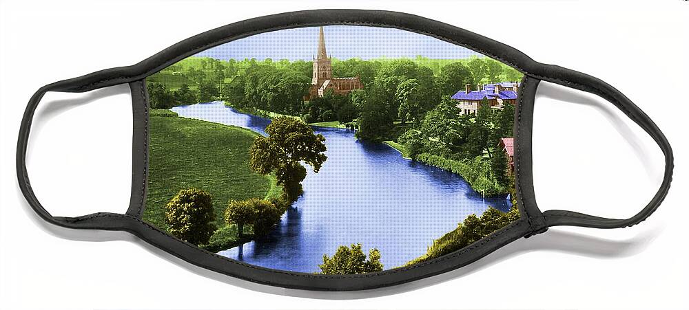 Startford Face Mask featuring the painting A View of Stratford-upon-Avon by Troy Caperton