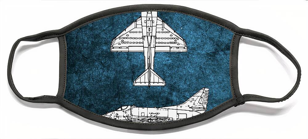 A4 Skyhawk Face Mask featuring the digital art A4 Skyhawk Blueprint by Airpower Art