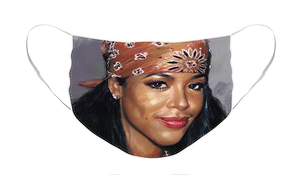 Aaliyah Dana Haughton Face Mask featuring the pastel Aaliyah Dana Haughton by Ylli Haruni