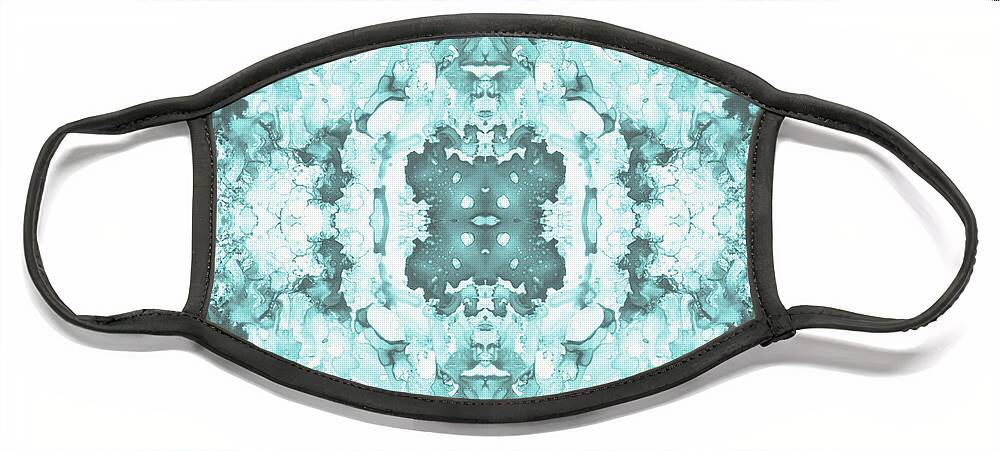 Pattern Face Mask featuring the mixed media Abstract 20 Aqua by Lucie Dumas
