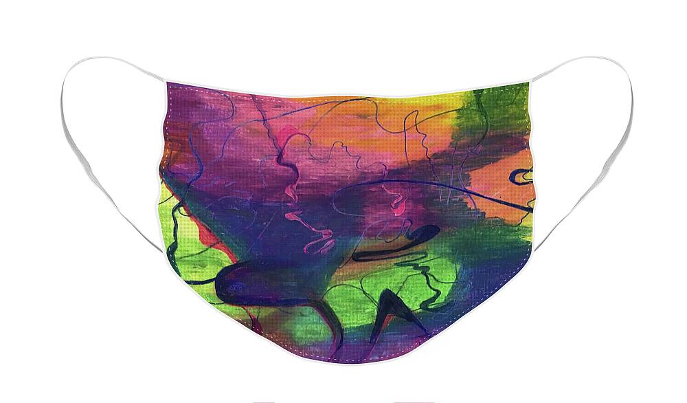 Colorful Abstract Cloud Swirling Lines By Annette M Stevenson Face Mask featuring the painting Colorful Abstract Cloud Swirling Lines by Annette M Stevenson